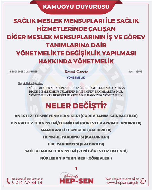 Sağlık Meslek Mensuplarının Görev Tanımlarında Önemli Değişiklikler 06.09.2025